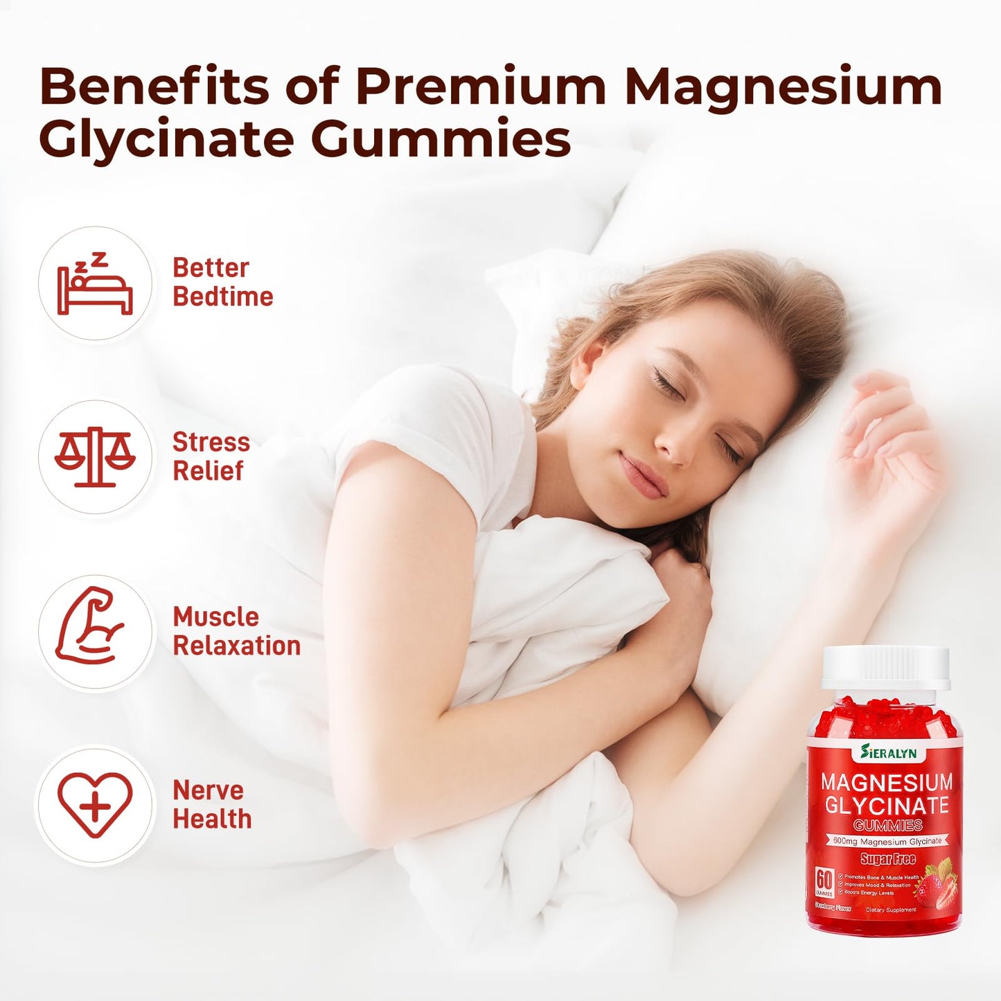 Sieralyn Magnesium Glycinate Gummies 600mg – Sugar Free, Vegan, Gluten Free | 120 Count
