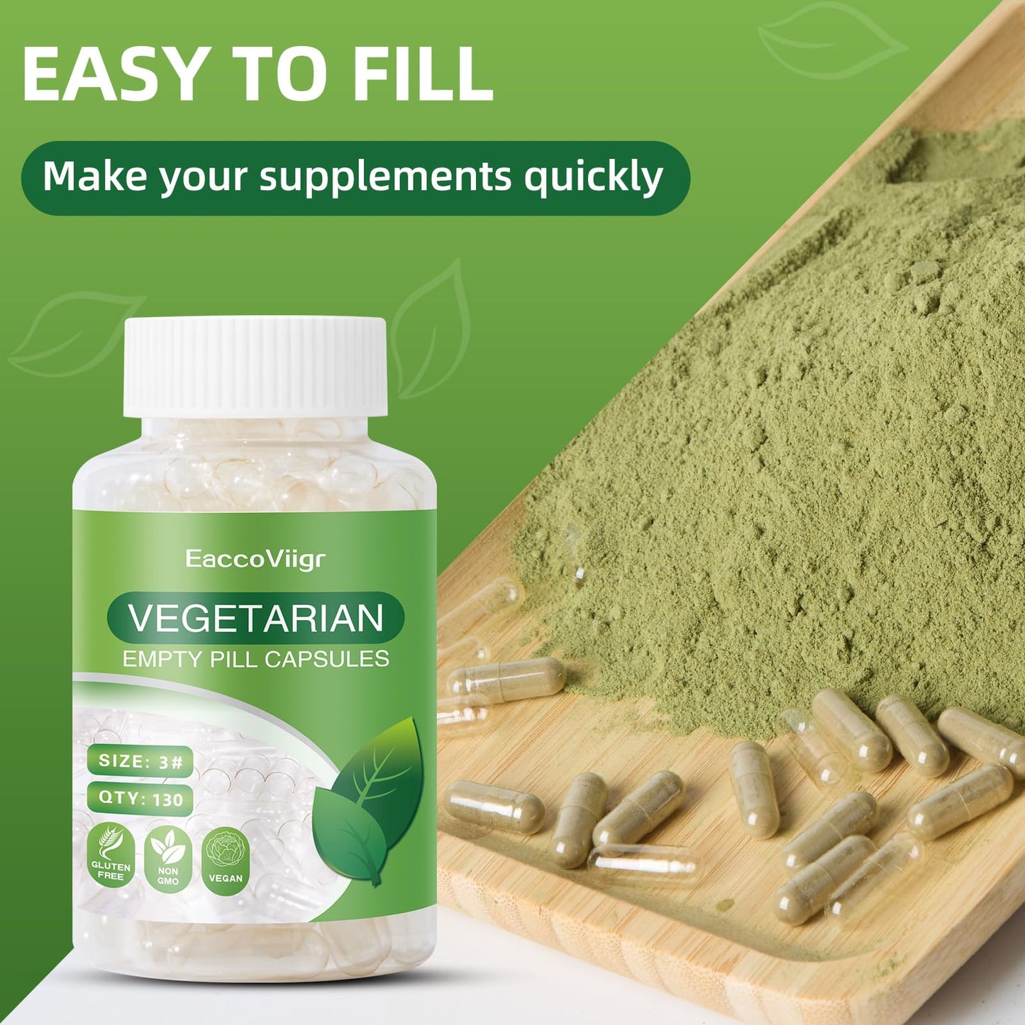 Size 3 Empty Capsules – 130 Count Clear Vegetarian Capsule Kit for DIY Supplements