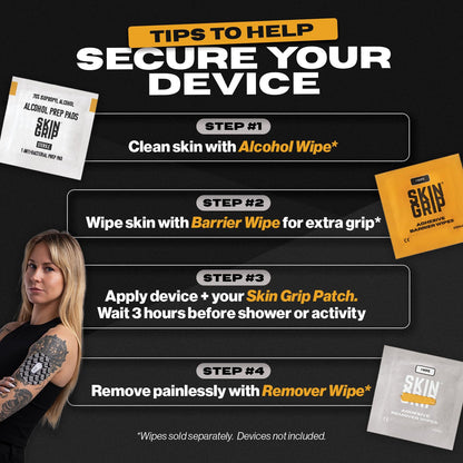 Skin Grip Adhesive Remover Wipes – 50 Ct | Gentle Skin-Safe Removal for Dexcom & CGMs