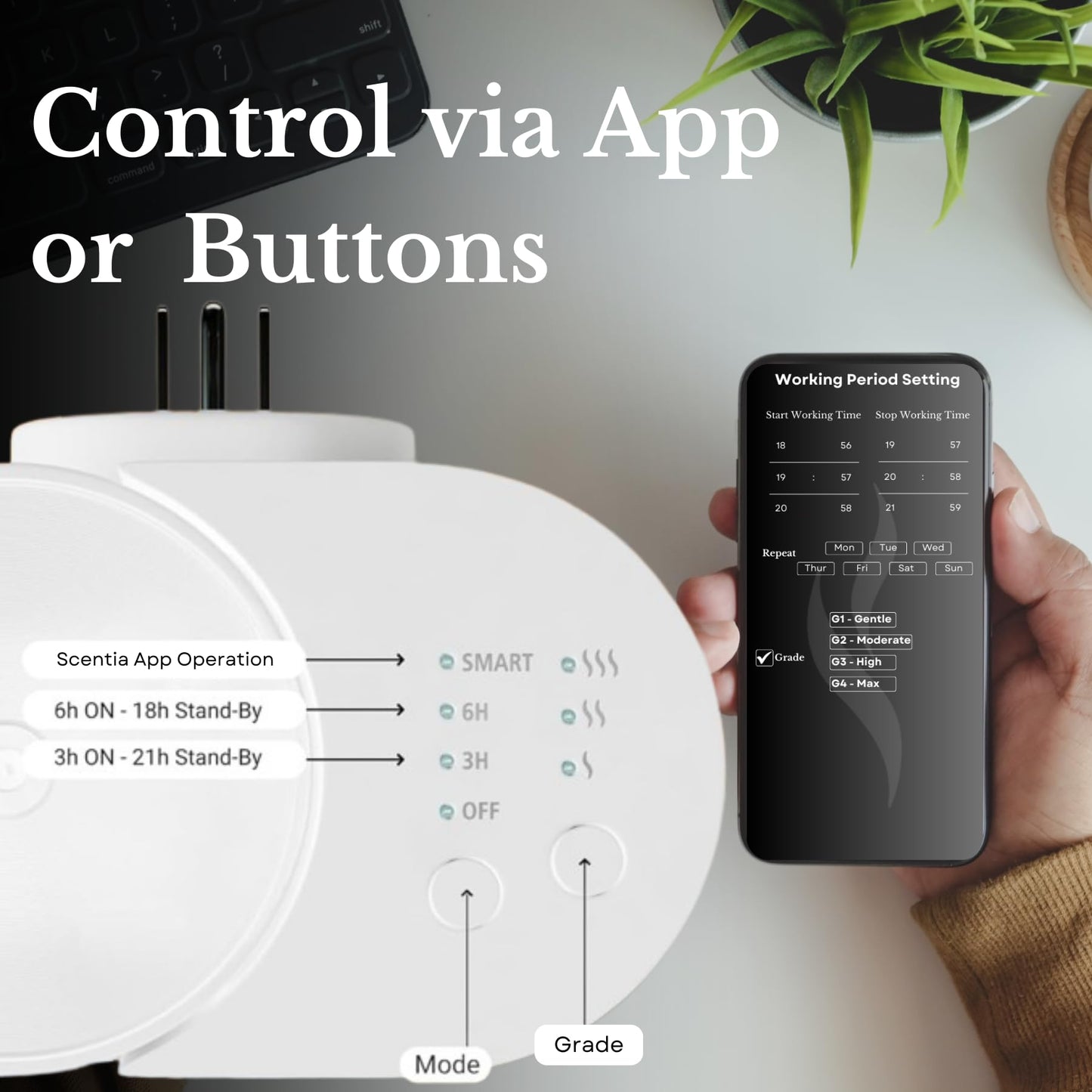 Smart Plug-in Diffuser with App Control – Waterless Cold Air, 500 Sq Ft (Black)
