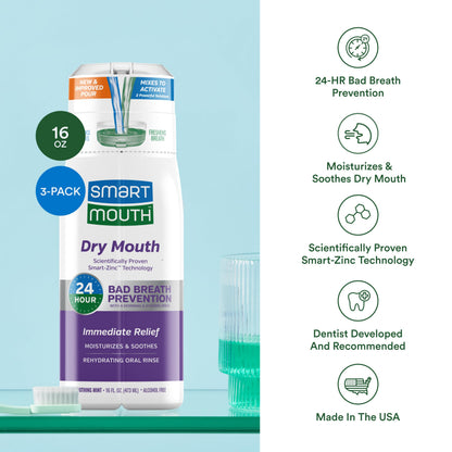 SmartMouth Activated Dry Mouth Mouthwash - Mint, 16 oz, 3 Pack
