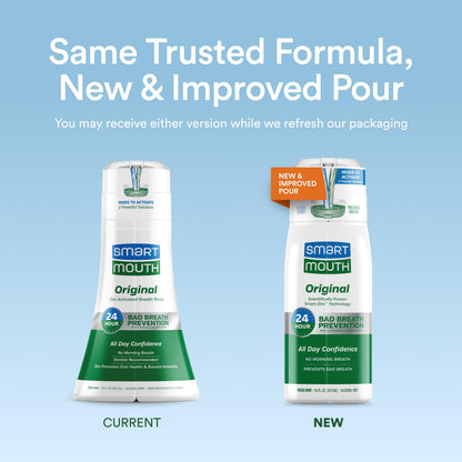 SmartMouth Original Activated Mouthwash – 24-Hour Fresh Breath, Mint, 2-Pack (16 oz)