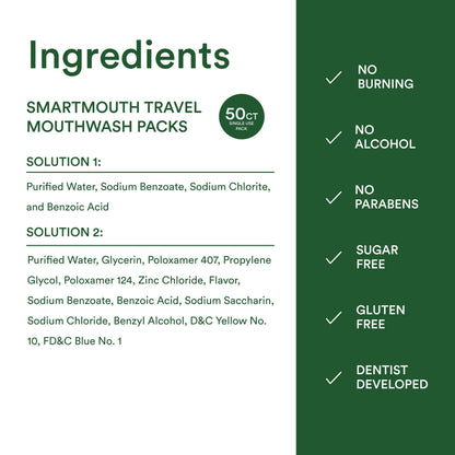 SmartMouth Original Activated Mouthwash – Single Pack Travel, Fresh Mint (50 Count)