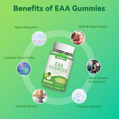 SmideHeal EAA Gummies – 5750 mg Essential Amino Acids (9 EAAs & BCAAs) – Apple Flavor, 60 Gummies