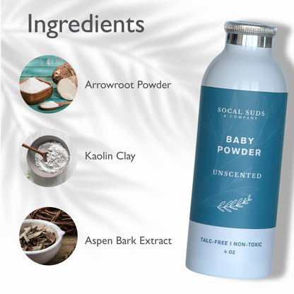 SoCal Suds and Company Natural Baby Powder - Talc-Free, Fragrance-Free, 4oz 2-Pack