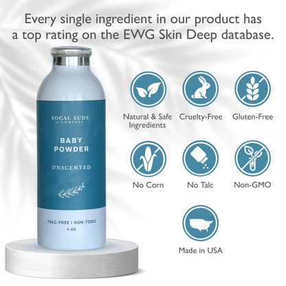 SoCal Suds and Company Natural Baby Powder - Talc-Free, Fragrance-Free, 4oz 2-Pack