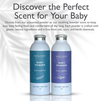 SoCal Suds and Company Natural Baby Powder - Talc-Free, Fragrance-Free, 4oz 2-Pack