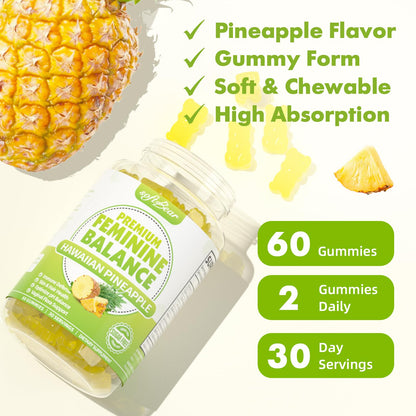 softbear Premium Feminine Balance Gummies for Women | Pineapple pH Balance | Vegan & Gluten-Free | 60 Gummies