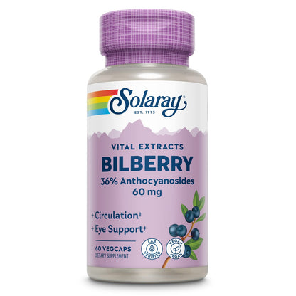 SOLARAY Bilberry Berry Extract 60 mg – Vision Support, Antioxidant & Circulation | 60 VegCaps