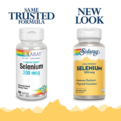Solaray Selenium 200 mcg High Potency - 100 VegCaps | Immune, Thyroid & Antioxidant Support
