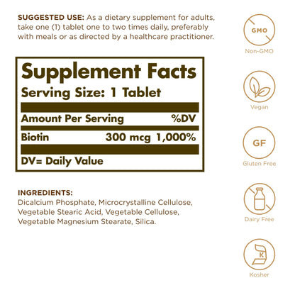 Solgar Biotin 300 mcg – 100 Tablets | Vegan, Non-GMO, Gluten Free