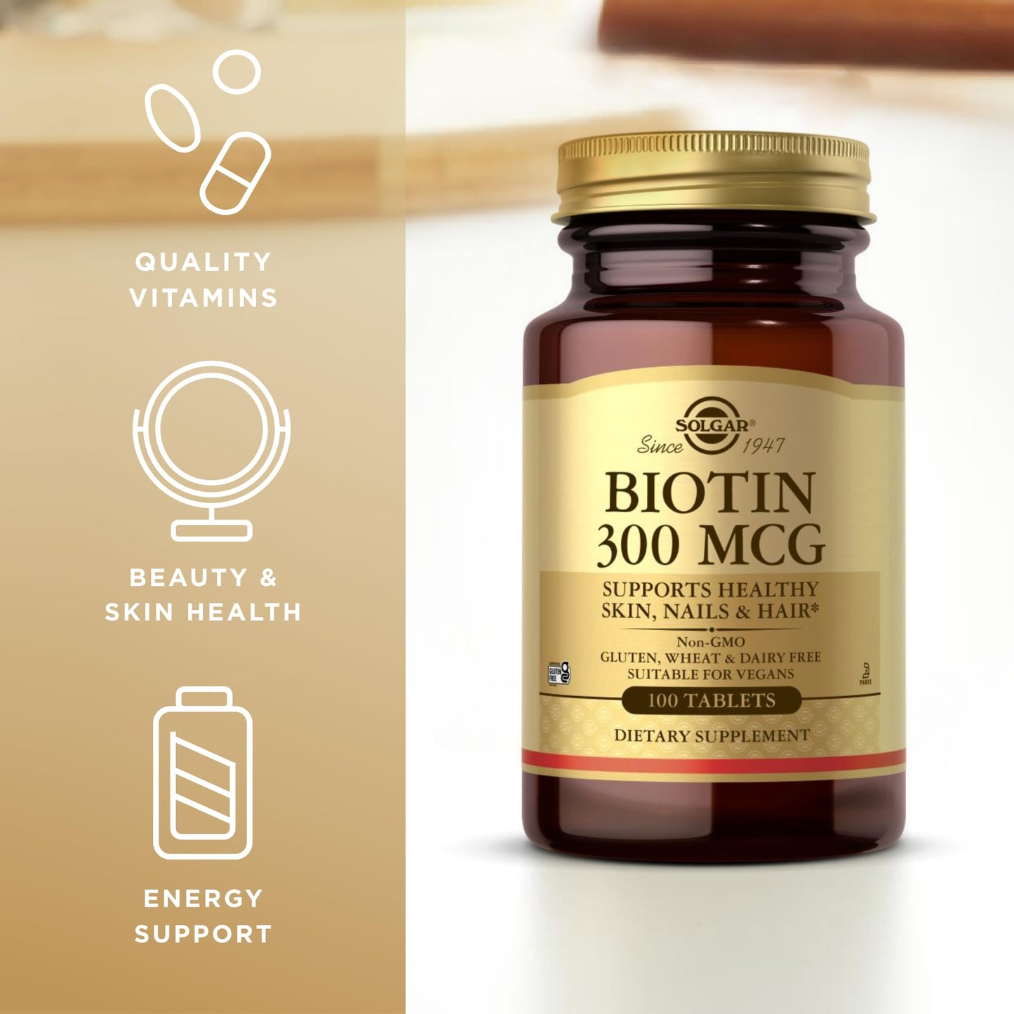 Solgar Biotin 300 mcg – 3 x 100 Tablets – Supports Skin, Nails & Hair | Vegan, Non-GMO