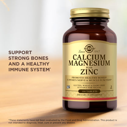 Solgar Calcium Magnesium Plus Zinc – 100 Tablets (Pack of 2) | Healthy Bones & Nerves