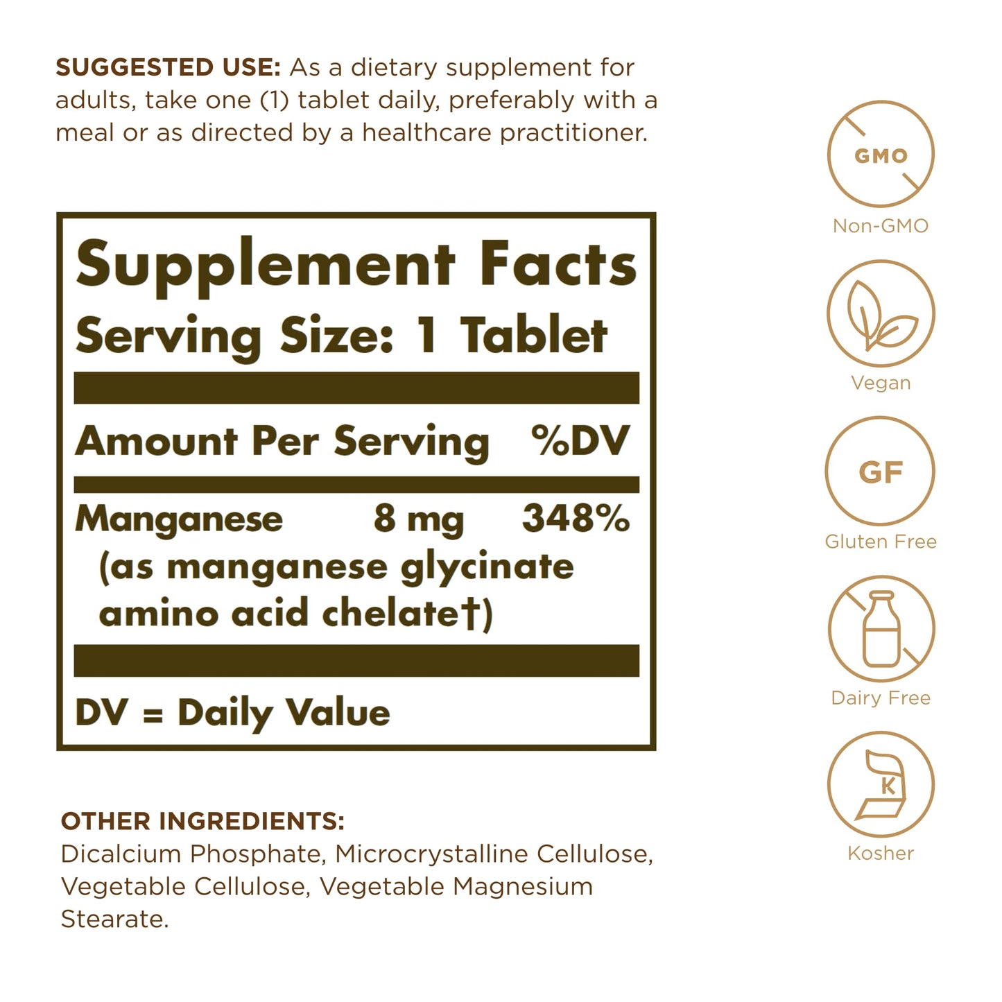 Solgar Chelated Manganese - 100 Tablets | Supports Bone, Joint & Nerve Health | Non-GMO, Vegan, Gluten Free, Dairy Free, Kosher