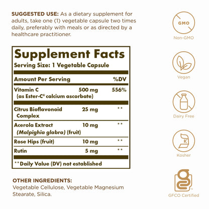 Solgar Ester-C Plus 500 mg Vitamin C – 250 Veg Capsules | Non-GMO, Vegan, Gluten Free