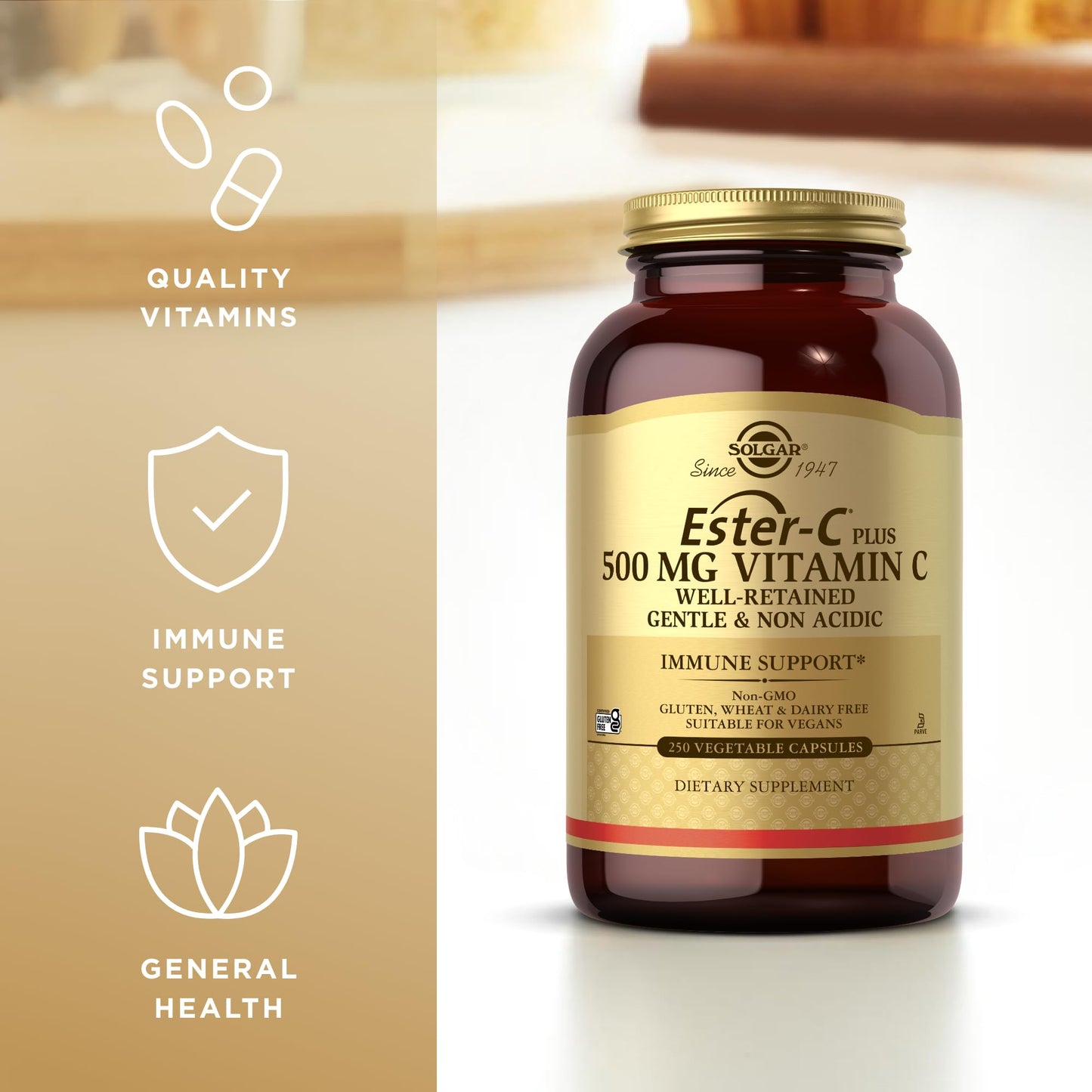 Solgar Ester-C Plus 500 mg Vitamin C – 250 Veg Capsules | Non-GMO, Vegan, Gluten Free