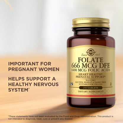 Solgar Folate 666 mcg DFE (Folic Acid 400 mcg) – 250 Tablets – Prenatal Support | Non-GMO, Vegan