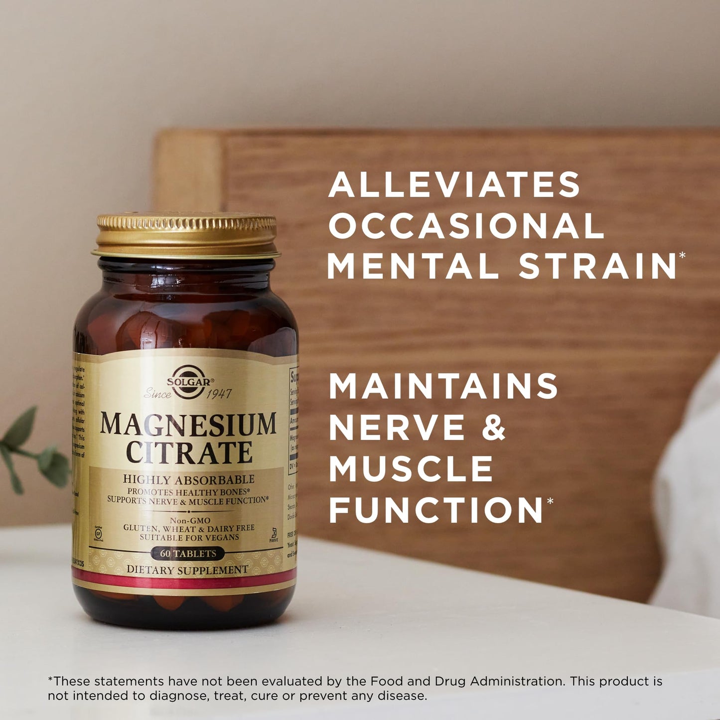 Solgar Magnesium Citrate 60 Tablets – Highly Absorbable, Supports Nerve, Muscle & Bone Health | Non-GMO, Vegan, Gluten Free, Kosher