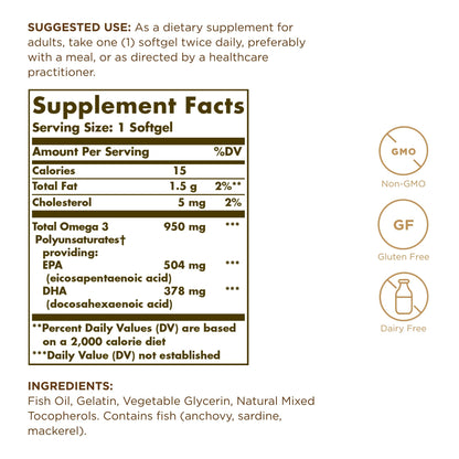 Solgar Triple Strength Omega 3 950 mg – 300 Total Servings | 100 Softgels x3 | Non-GMO, Gluten Free, Dairy Free