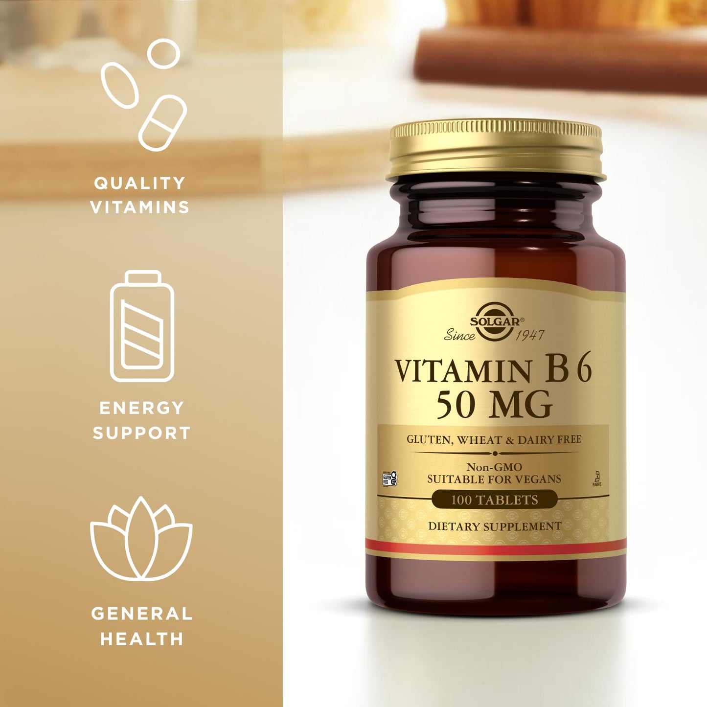 Solgar Vitamin B6 50 mg – 100 Tablets | Non-GMO, Vegan, Gluten Free