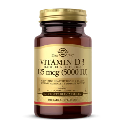 Solgar Vitamin D3 125 mcg (5000 IU) - 60 Veggie Capsules | Bone & Immune Support
