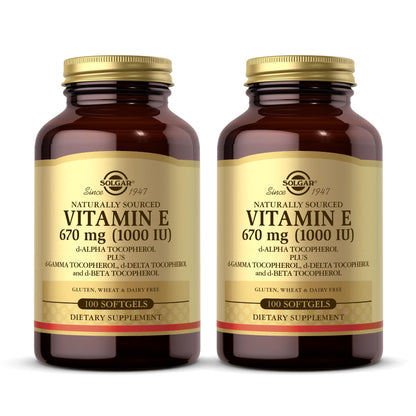 Solgar Vitamin E 670 mg (1000 IU) - 100 Softgels, Pack of 2 - Naturally Sourced - Gluten Free, Dairy Free - 200 Total Servings