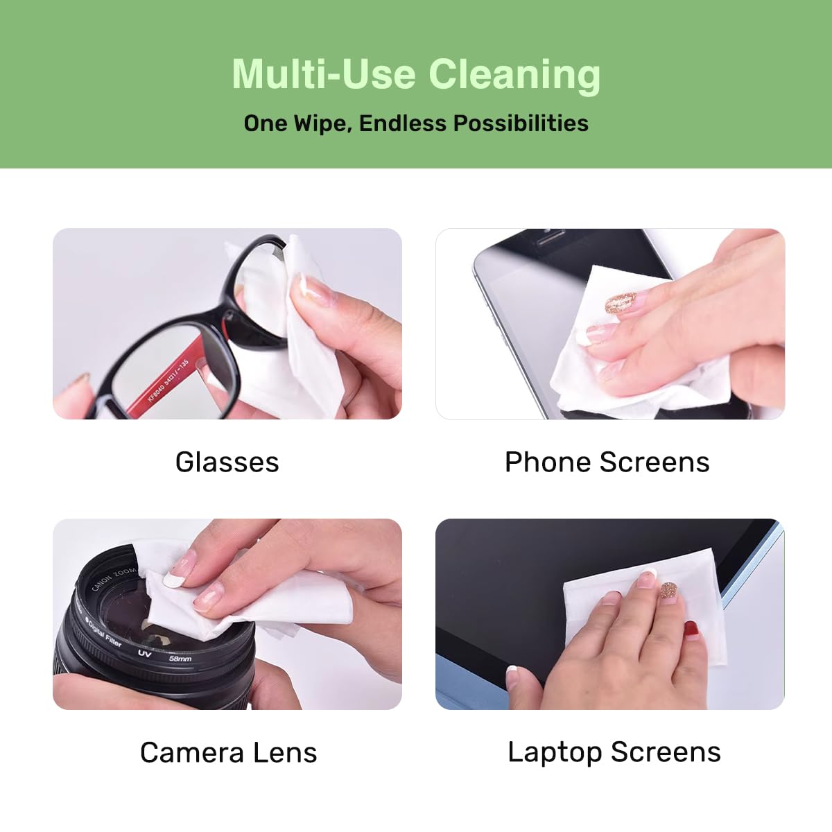 SOLWST Optix Lens Cleaning Wipes - 200 Pre-Moistened, Individually Wrapped Wipes for Eyeglasses, Lenses, Tablets & Screens