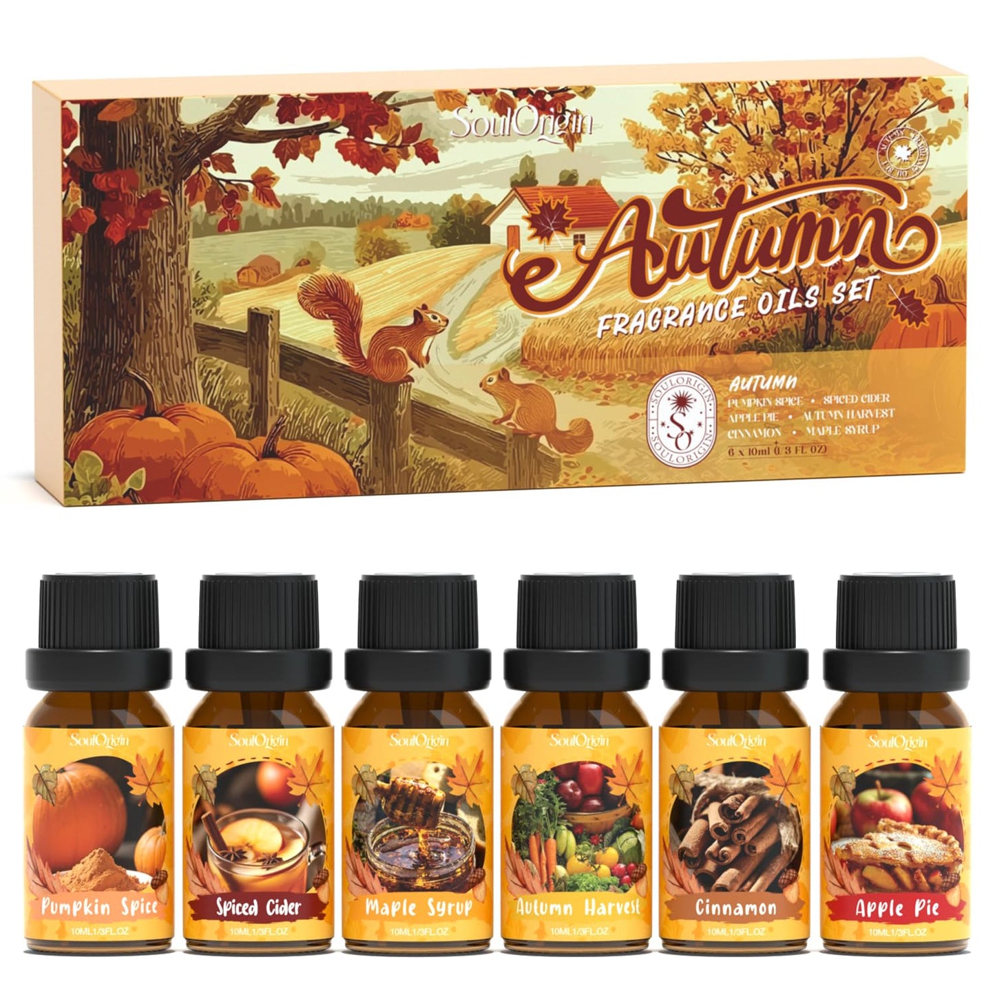 Soulorigin Autumn Fragrance Oils Set | Pumpkin Spice, Apple Pie, Cinnamon for Diffusers & Candles