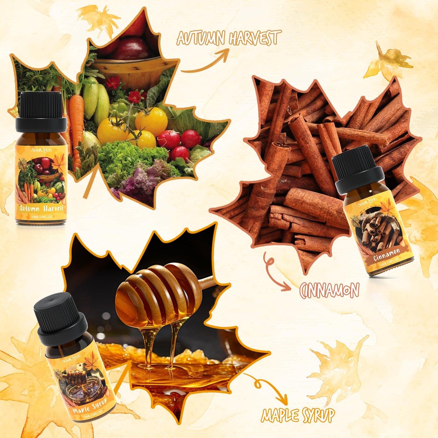 Soulorigin Autumn Fragrance Oils Set | Pumpkin Spice, Apple Pie, Cinnamon for Diffusers & Candles