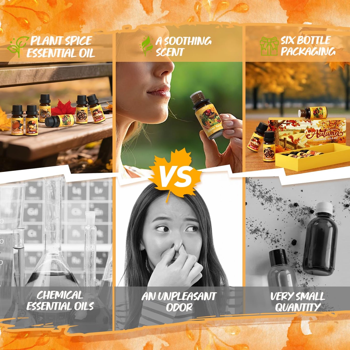 Soulorigin Autumn Fragrance Oils Set | Pumpkin Spice, Apple Pie, Cinnamon for Diffusers & Candles