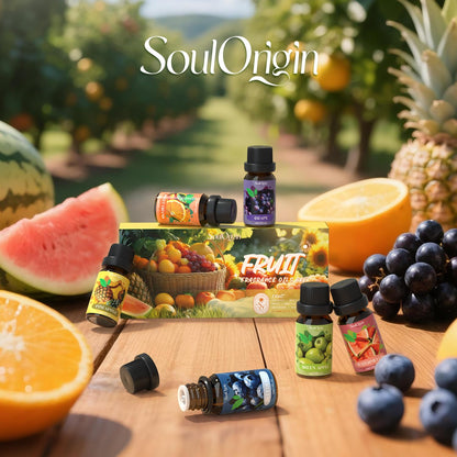Soulorigin Fruit Essential Oils Set – 6 Fragrance Oils for Diffuser & Candle Making (Pineapple, Sweet Orange, Grape, Green Apple, Blueberry, Watermelon)