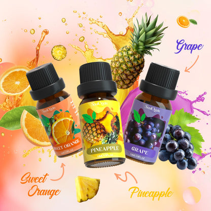 Soulorigin Fruit Essential Oils Set – 6 Fragrance Oils for Diffuser & Candle Making (Pineapple, Sweet Orange, Grape, Green Apple, Blueberry, Watermelon)