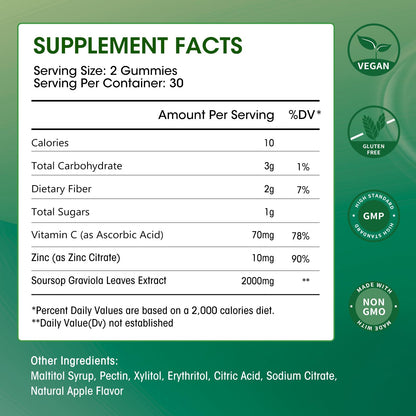 Soursop Graviola Gummies - Green Apple Flavor - 60 Gummies