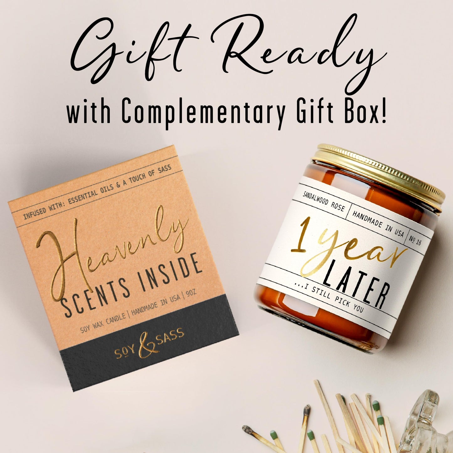 1 Year Anniversary Gift for Her – 1 Year Later Candle, Sandalwood Rose, USA Made