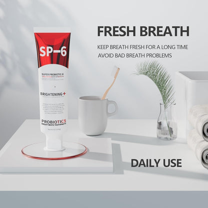 SP-6 Probiotic Whitening Toothpaste - Enhanced Formula with 6 Probiotics for Teeth Whitening and Gum Health - Enamel-Safe, Fluoride-Free, Fresh Mint Flavor, 4.9Oz (3)