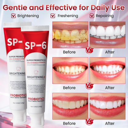SP-6 Probiotic Whitening Toothpaste - 2 Pack, Fluoride-Free, Enamel-Safe Mint 4.9oz