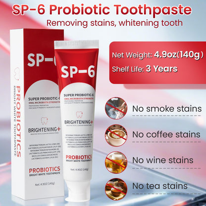 SP-6 Probiotic Whitening Toothpaste – 4.9oz, 3-Pack, Enamel-Safe, Fluoride-Free