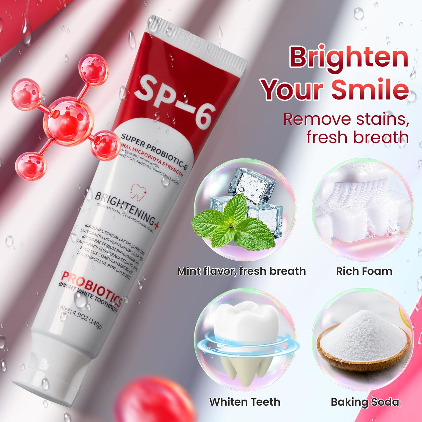 SP-6 Probiotic Whitening Toothpaste – 4.9oz, 3-Pack, Enamel-Safe, Fluoride-Free