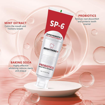 SP-6 Probiotics Whitening Toothpaste – Teeth Whitening, Gum Health, 6 Probiotics, Fluoride-Free, Minty Fresh