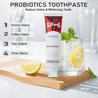 SP-6 Probiotics Whitening Toothpaste – Teeth Whitening, Gum Health, 6 Probiotics, Fluoride-Free, Minty Fresh