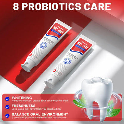 SP-8 Hydroxyapatite Probiotic Whitening Toothpaste – 8 Probiotics + HA, Fluoride-Free (2-Pack)