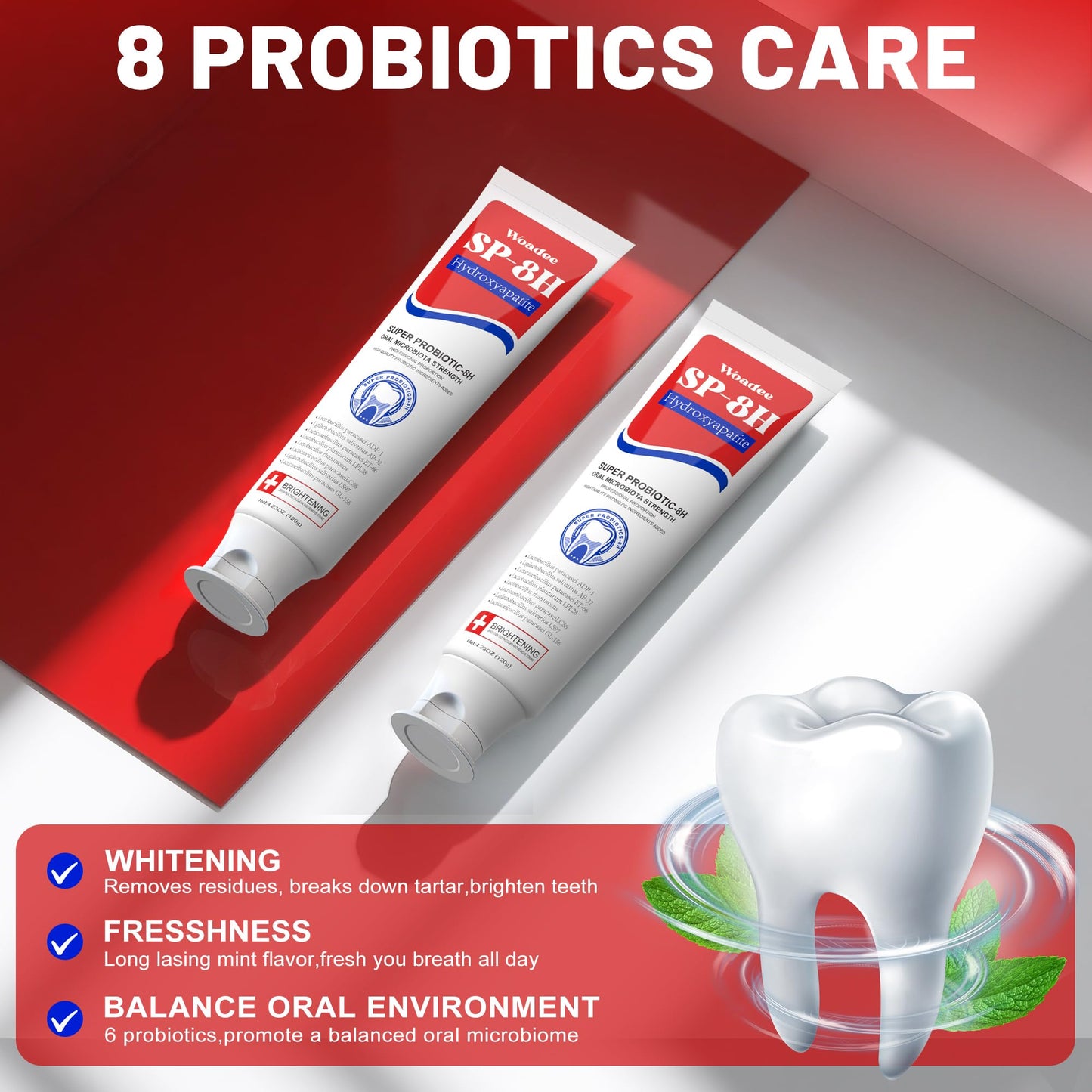 SP-8 Hydroxyapatite Probiotic Whitening Toothpaste – 8 Probiotics + Hydroxyapatite, Mint, Fluoride-Free (3)