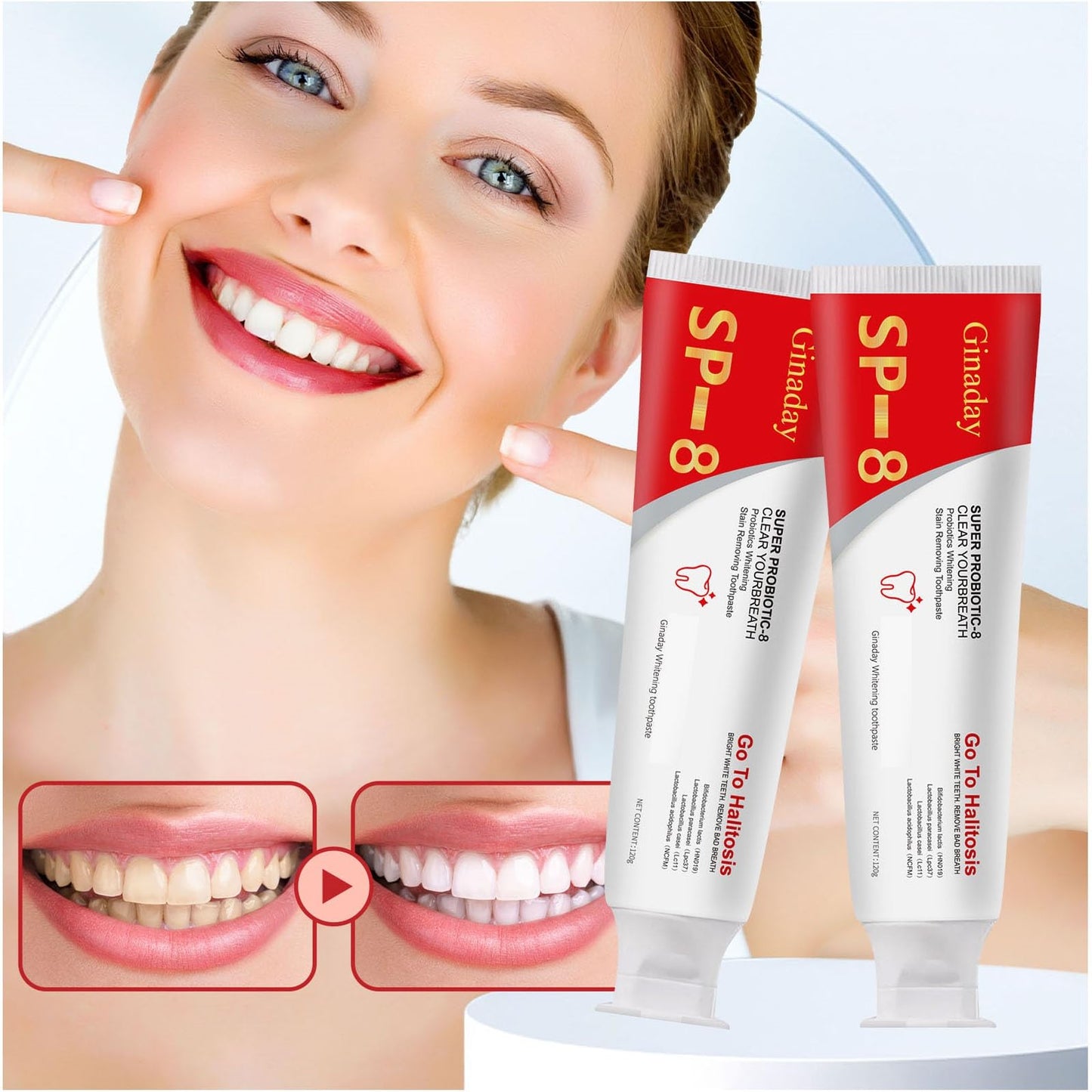 Sp-8 Probiotic Whitening Toothpaste – Oalance Probiotics, Niacinamide, Enamel & Gum Health, Fresh Breath, Fluoride-Free