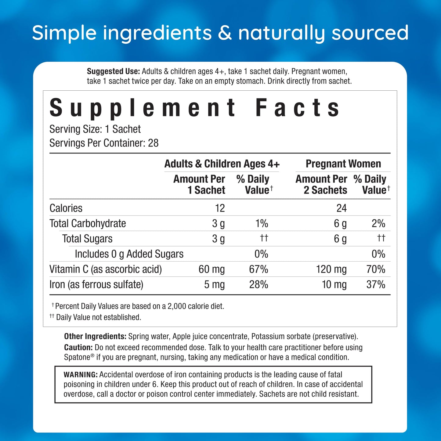 Spatone Natural Liquid Iron + Vitamin C (Apple) - 28-Day - 5mg per 20mL Sachet | Vegan