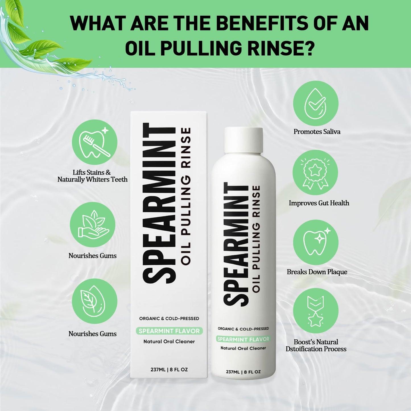 Spearmint Oil Pulling Rinse – with Organic Cold-Pressed Coconut Oil ＆ Mentha Haplocalyx Oil, Natural Mouthwash for Fresh Breath, Healthy Gums & Teeth Whitening, 8 fl oz (2)