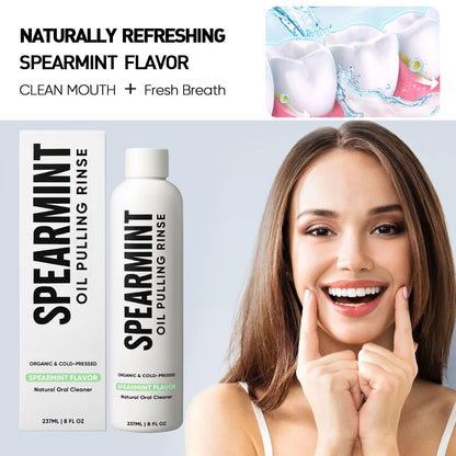 Spearmint Oil Pulling Rinse – Organic Coconut Oil & Mentha Haplocalyx, Fresh Breath & Healthy Gums, 8 fl oz