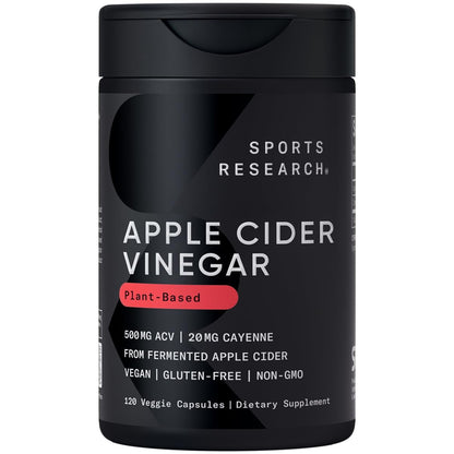 Sports Research Apple Cider Vinegar with Cayenne Pepper - Organic Fermented Apple Cider, Non-GMO Project Verified & Vegan (120 Veggie Capsules)