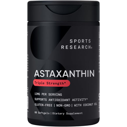 Sports Research Triple Strength Astaxanthin 12mg with Organic Coconut Oil - 60 Softgels