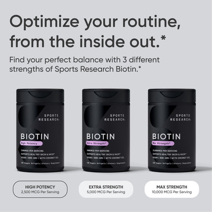 Sports Research Biotin 5000mcg with Organic Coconut Oil | Hair & Skin Support