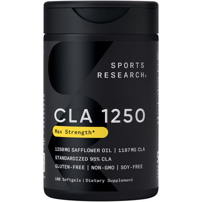 Sports Research CLA - 1250mg with Active Conjugated Linoleic Acid for Men and Women | Non-GMO, Soy & Gluten Free - 95% (180 Softgels)